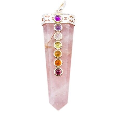 Natural Rose Quartz Seven Chakra Stones Flat Pendant