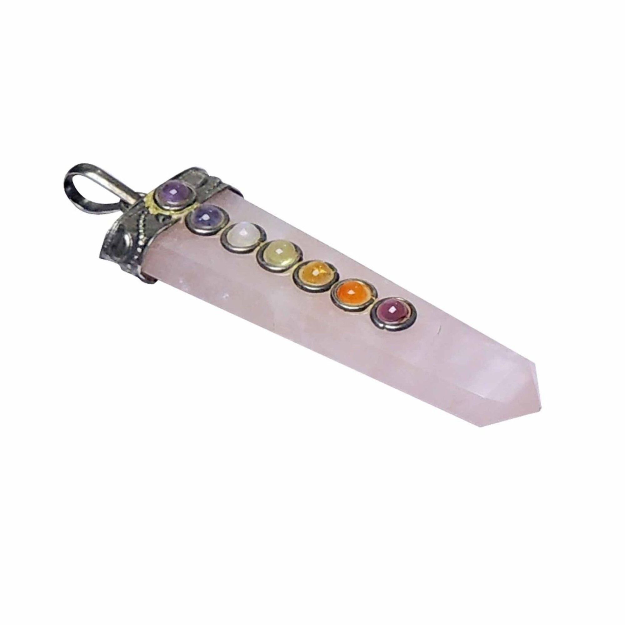 Natural Rose Quartz Seven Chakra Stones Flat Pendant