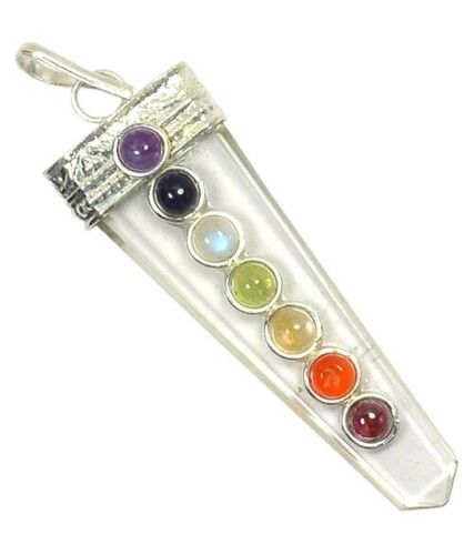 Natural Clear Quartz Seven Chakra Gemstones Flat Pendant