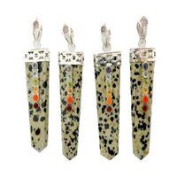 Natural Dalmatian Jasper Seven Chakra Gemstones Flat Pendant