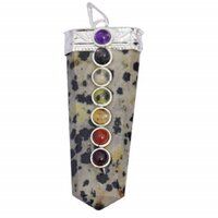 Natural Dalmatian Jasper Seven Chakra Gemstones Flat Pendant