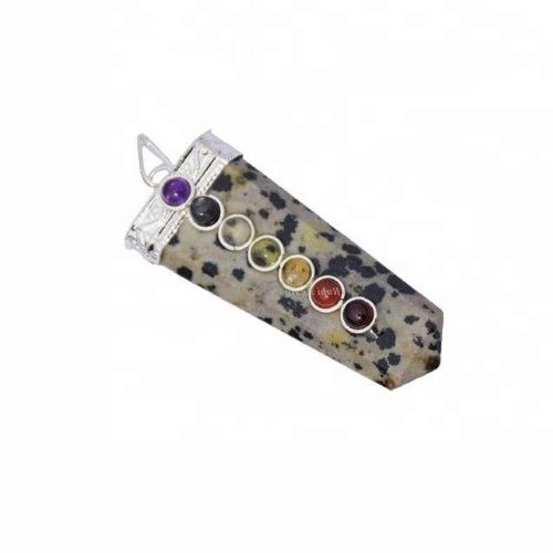 Natural Dalmatian Jasper Seven Chakra Gemstones Flat Pendant