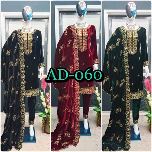 Women Heavy Pure Viscose Velvet With Embroidery Suit...
