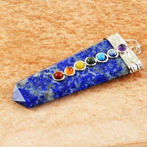 Natural Lapis Lazuli Seven Chakra Gemstone Flat Pendant