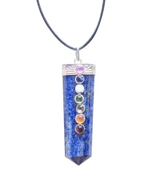 Natural Lapis Lazuli Seven Chakra Gemstone Flat Pendant