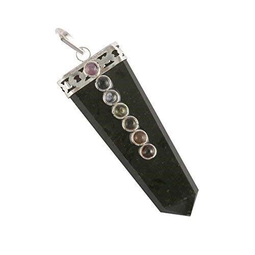 Natural Black Tourmaline Seven Chakra Gemstone Flat Pendant - Size: 2 Inch