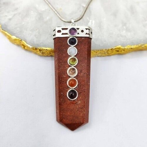 Natural Red Jasper Seven Chakra Gemstone Flat Pendant