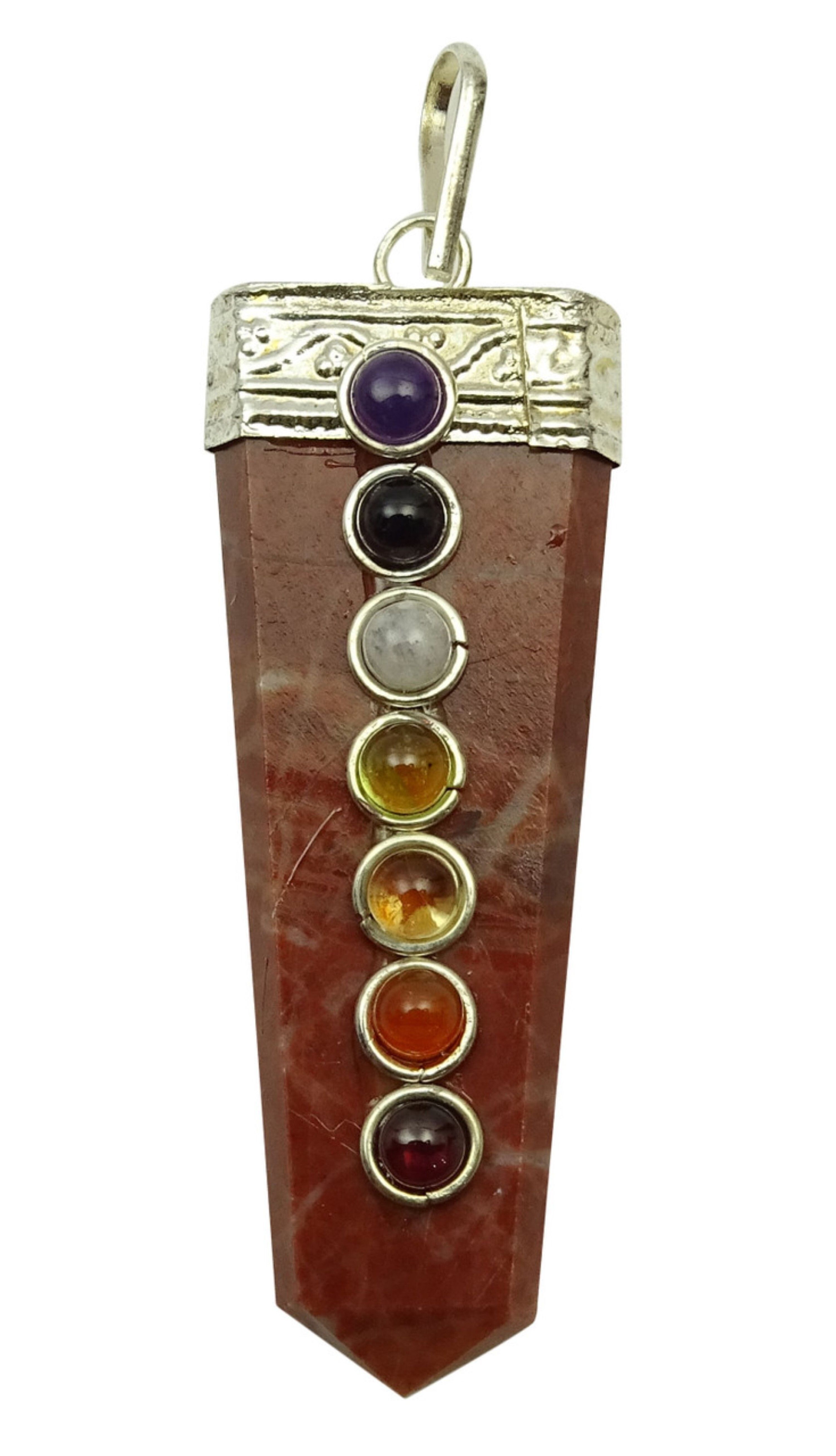 Natural Red Jasper Seven Chakra Gemstone Flat Pendant