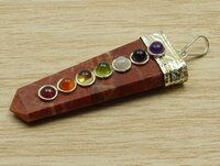 Natural Red Jasper Seven Chakra Gemstone Flat Pendant