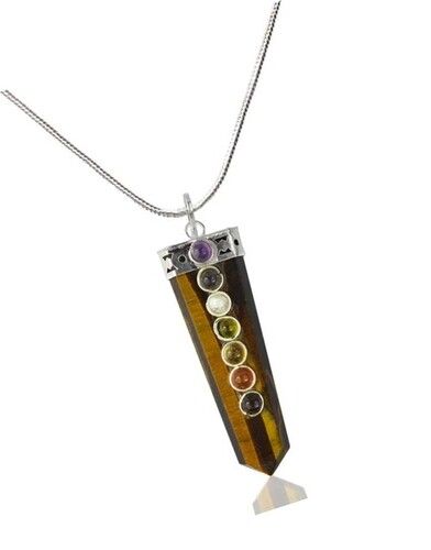 Natural Tiger Eye Seven Chakra Gemstones Flat Pendant