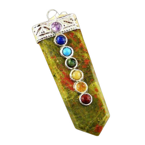 Natural Unakite Seven Chakra Gemstones Flat Pendant