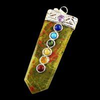 Natural Unakite Seven Chakra Gemstones Flat Pendant