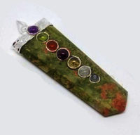 Natural Unakite Seven Chakra Gemstones Flat Pendant