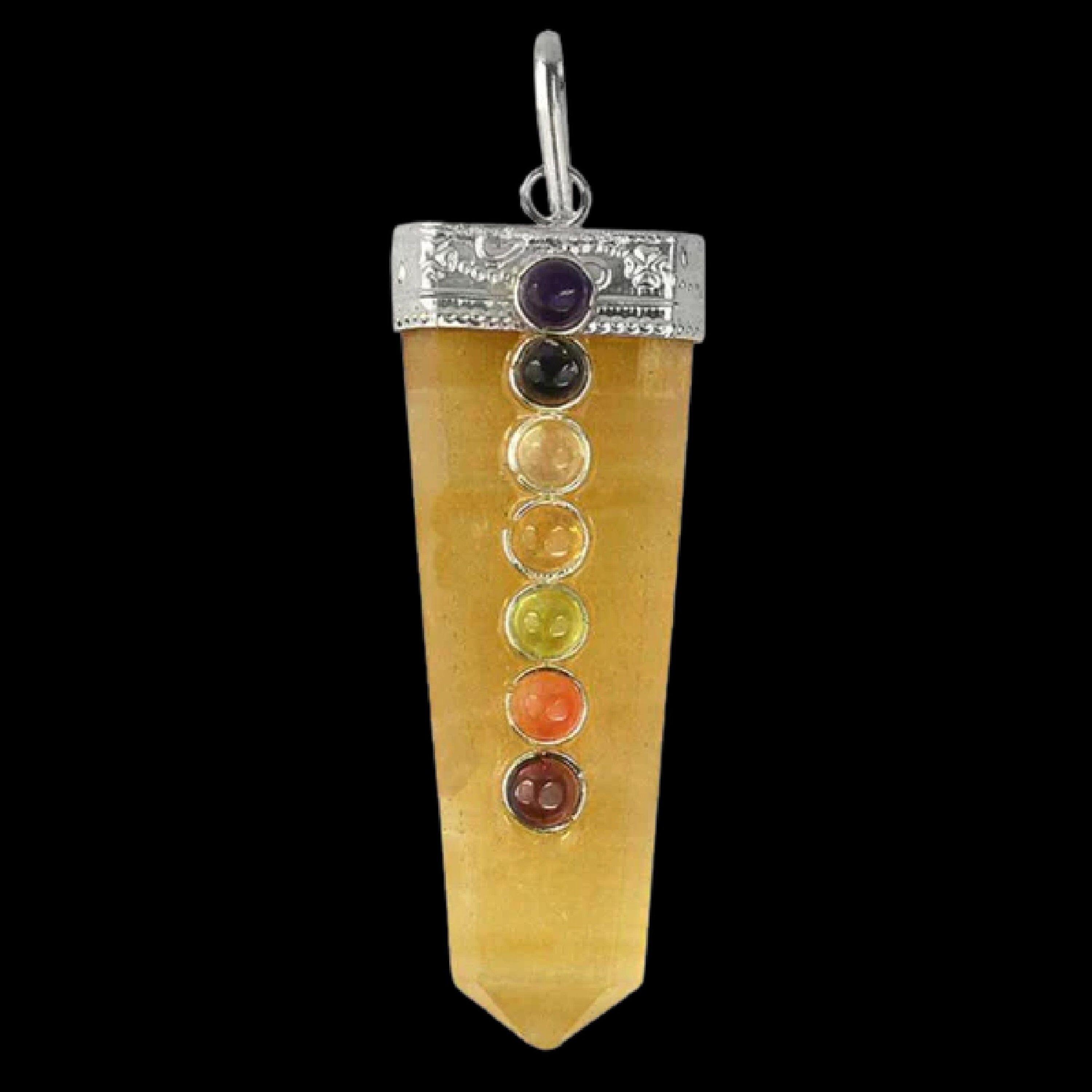 Natural Yellow Aventurine Seven Chakra Stones Flat Pendant