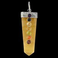 Natural Yellow Aventurine Seven Chakra Stones Flat Pendant