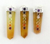 Natural Yellow Aventurine Seven Chakra Stones Flat Pendant