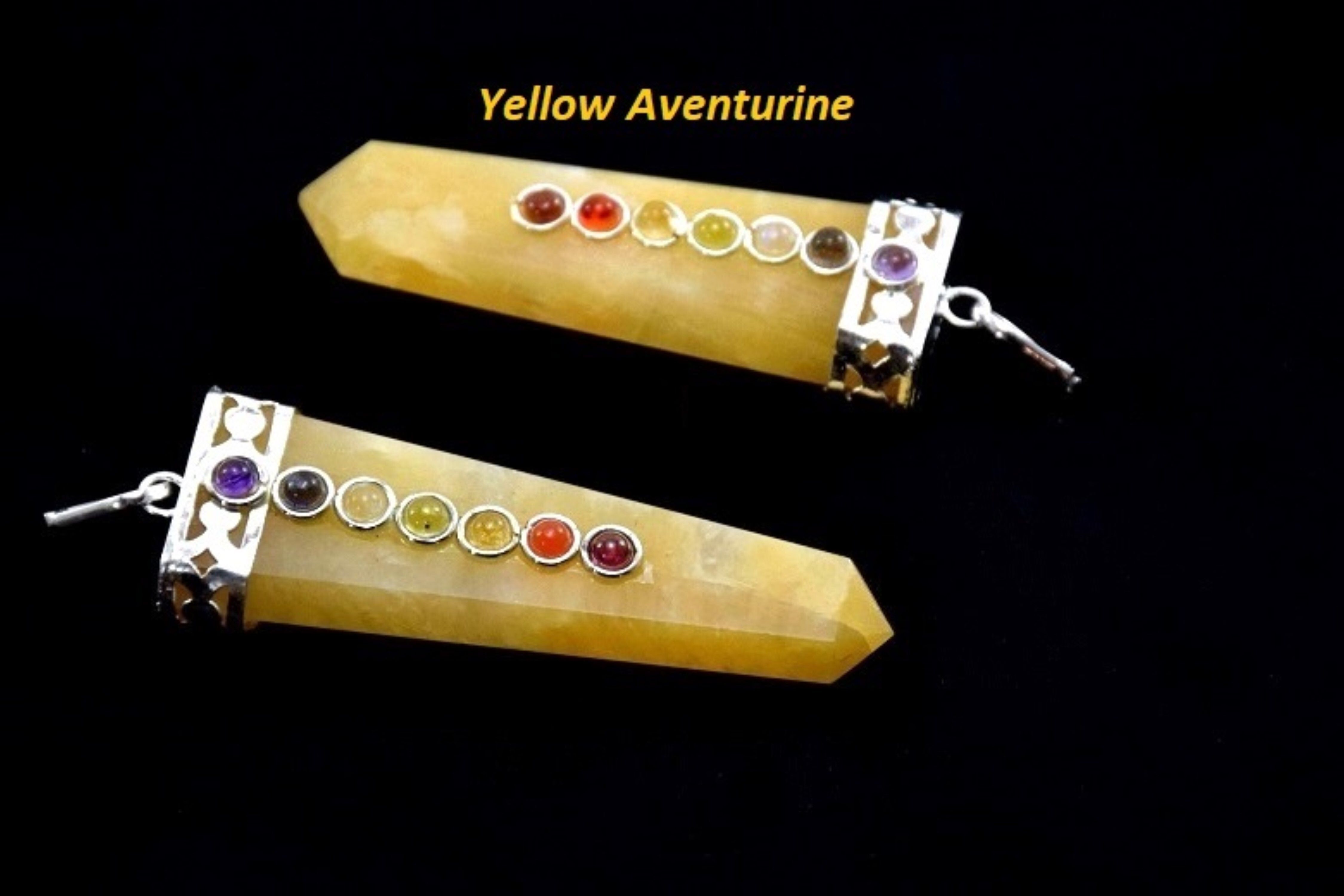 Natural Yellow Aventurine Seven Chakra Stones Flat Pendant