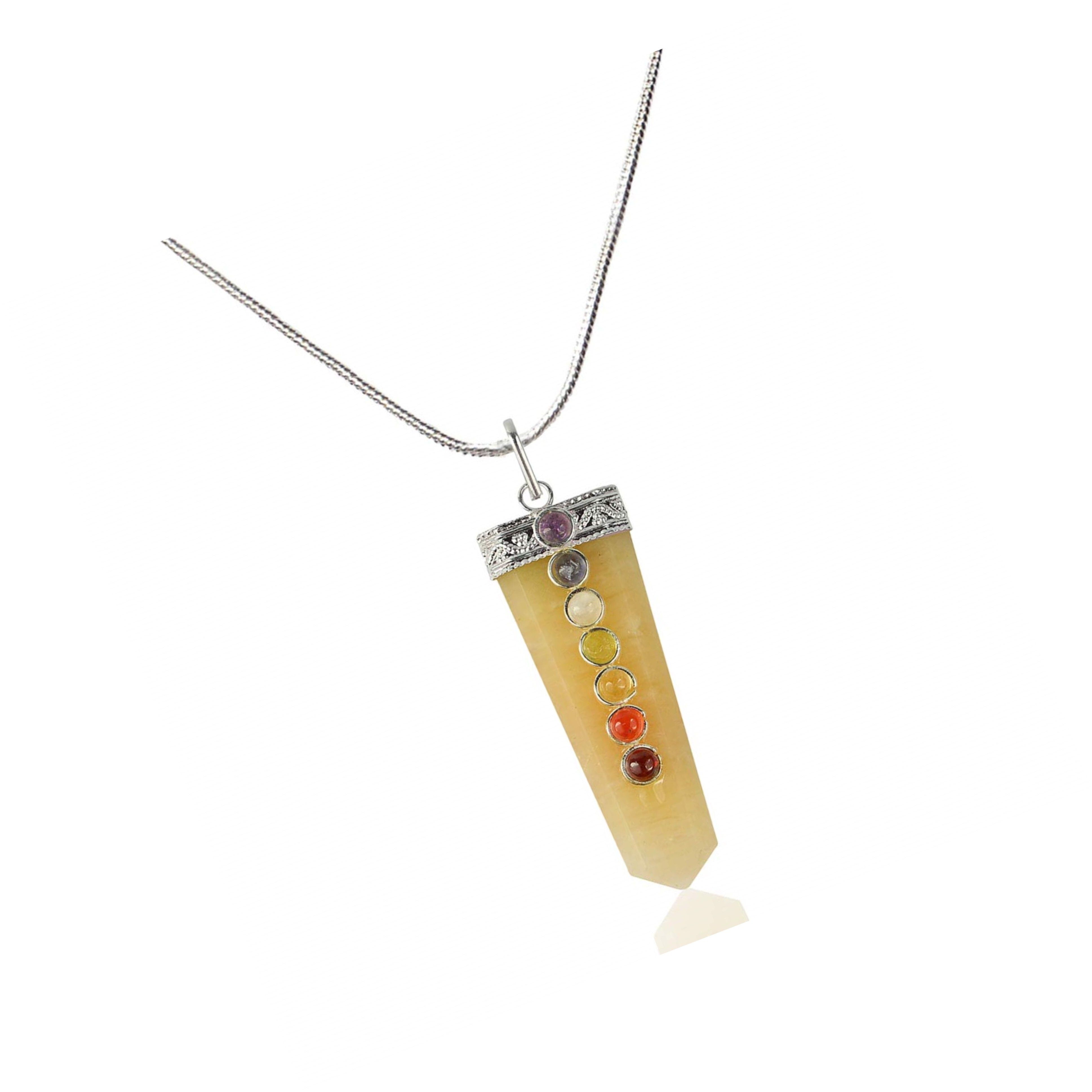 Natural Yellow Aventurine Seven Chakra Stones Flat Pendant