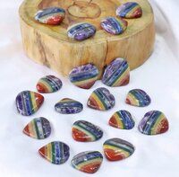 Natural Seven Chakra bonded Puffy Heart Stones Flat Pendant