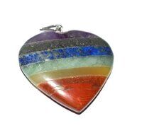 Natural Seven Chakra bonded Puffy Heart Stones Flat Pendant