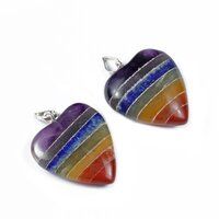 Natural Seven Chakra bonded Puffy Heart Stones Flat Pendant