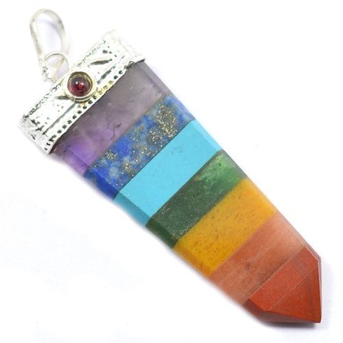 Natural Seven Chakra Gemstones Flat Pendant