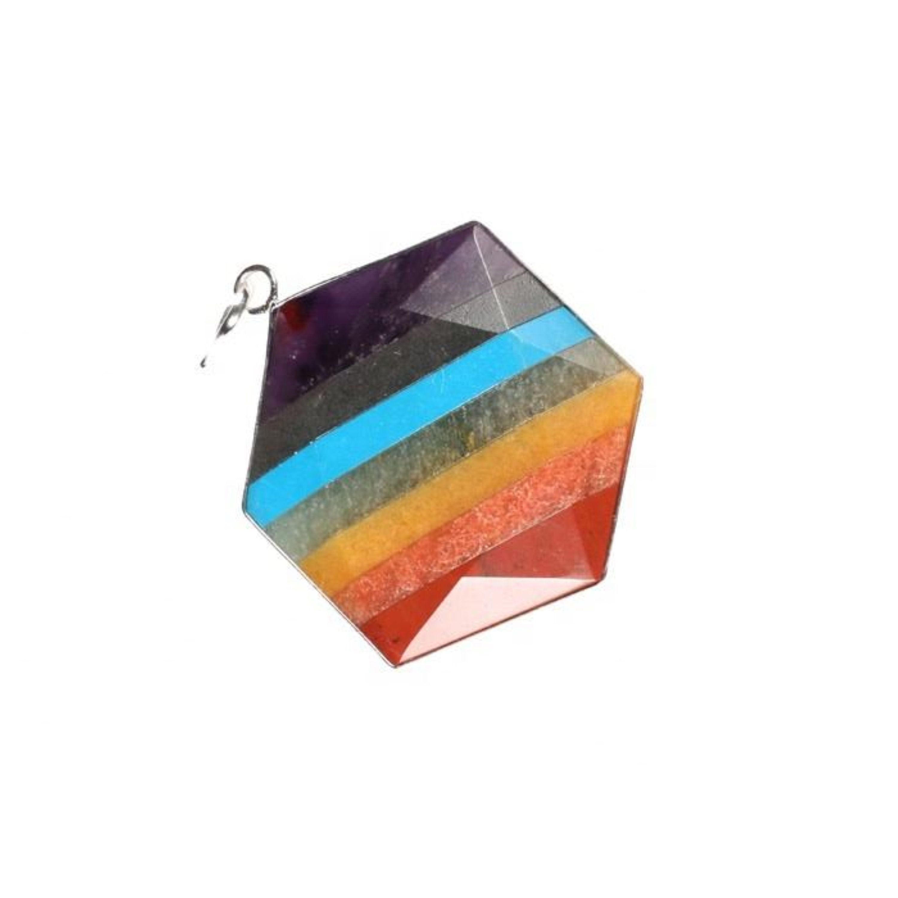 Natural High Polished Seven Chakra Gemstones Hexagon Shape Flat Pendant