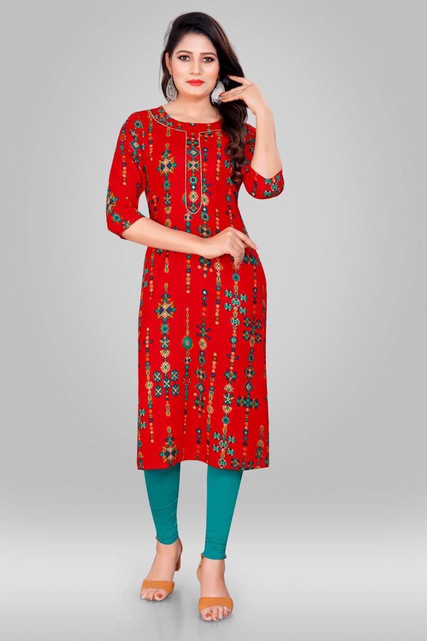 Women Plan Foil Print Designer Kurtis...