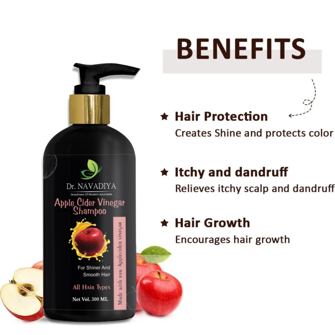 Dr. NAVADIYA's Apple Cider Vinegar Hair Shampoo For Anti Dandruf Shiny Hair (300 ml)