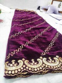 Velvet Dupatta - Velvet Fabric 2.50mtr Cut, Purple Printed Pattern | Quick Dry, Shiny, Washable, Ideal For Party Wear, Machine Washable