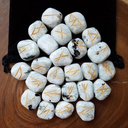 Natural Rainbow Moon Stone Rune Set