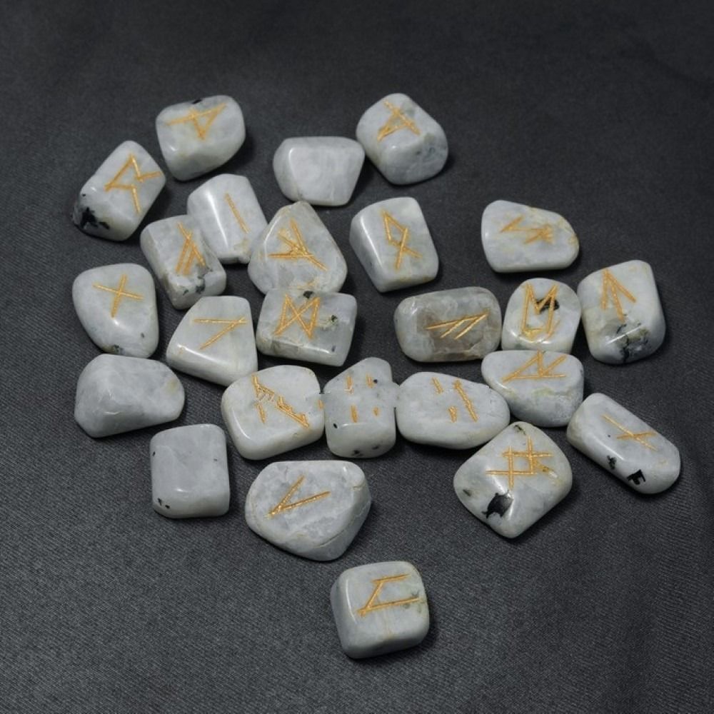 Natural Rainbow Moon Stone Rune Set