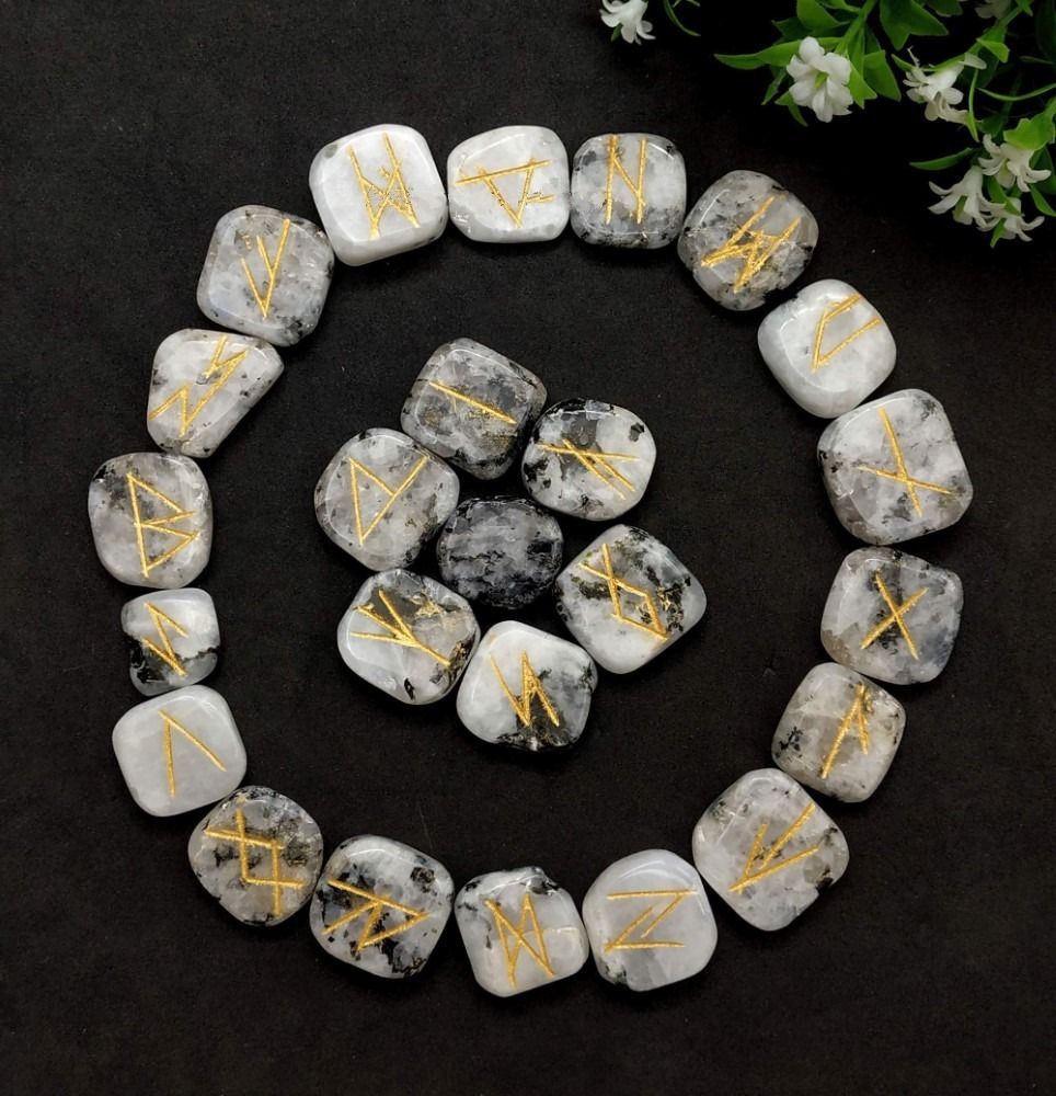 Natural Rainbow Moon Stone Rune Set