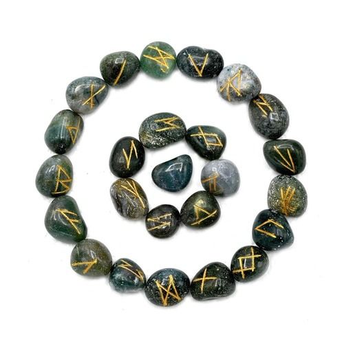 Natural Moos Agate Gemstone Rune set