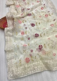 Women Pure organza lucknavi flower embroidery  work designer sarees