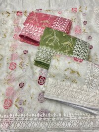 Women Pure organza lucknavi flower embroidery  work designer sarees