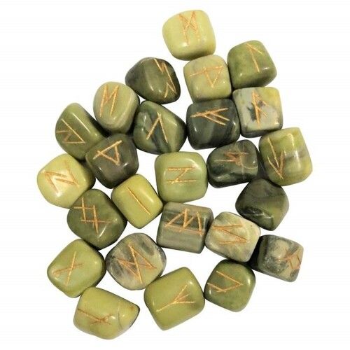 Natural Green Serpentine Stone Rune Set Size: 18*22 Mm