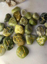 Natural Green Serpentine Stone Rune Set