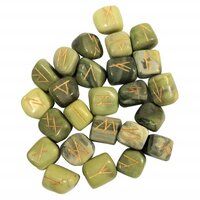 Natural Green Serpentine Stone Rune Set