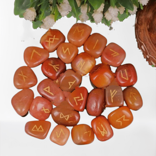 Natural Red Carnelian Gemstone Stone Rune Set - Grade: A+