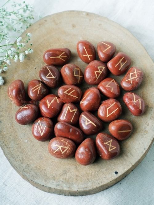 Natural Red Jasper Gemstone Rune Set