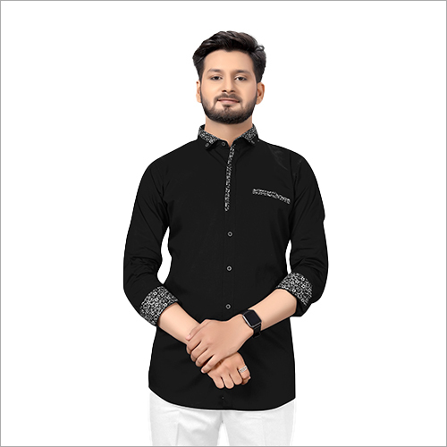 3 SG Black Mens Shirt - Cotton, Full Sleeves, Blue | Washable, Summer Wear, Plain Design for Men