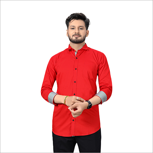 9 BT Mens Red Cotton Shirt - Cotton Full Sleeves Red | Washable Ideal for Summer Wear Plain Design for Casual Comfort