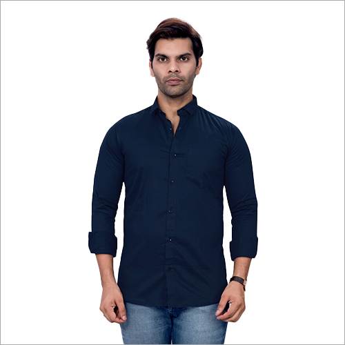 Mens Navy Blue Cotton Shirt - 100% Cotton, Full Sleeves, Navy Blue | Washable, Comfortable Fit for Summer Wear
