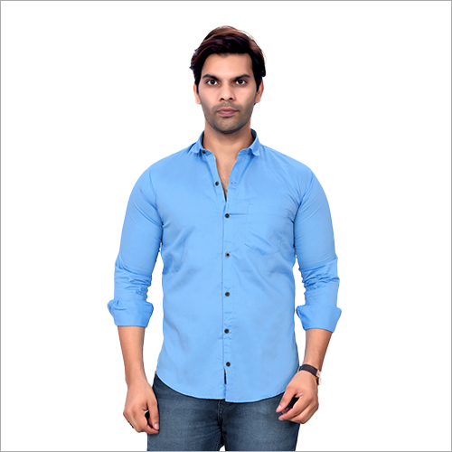 Mens Slim Fit Sky Blue Shirt - Cotton Full Sleeves Summer Wear | Washable Plain Design Ideal for Casual and Formal Occasions