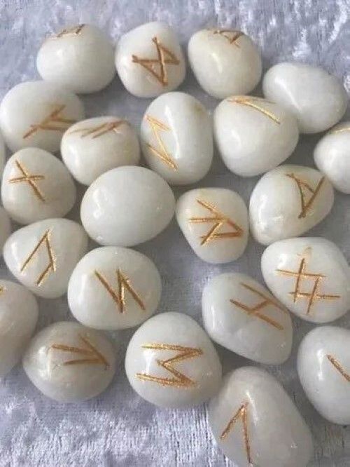 Natural White Agate Gemstone Rune Set