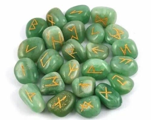 Natural Green Aventurine Gemstone Rune Set