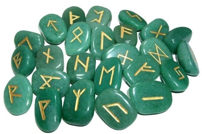 Natural Green Aventurine Gemstone Rune Set