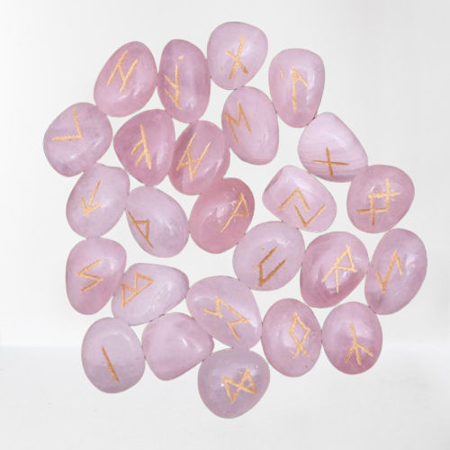 Natural Rose Quartz Gemstone Rune Set