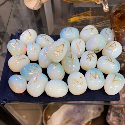 Natural White Opalite Gemstone Rune Set